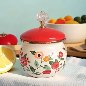 1 шт. Контейнер для хранения сахарных цветочных специй с крышкой, европейская эмалированная железная банка, винтажная для кофейных зерен, кухонная емкость 400 мл