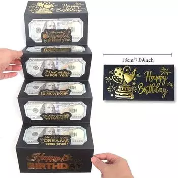 1 шт. Конверты для денег на день рождения, подарочная открытка, складной держатель для денег, поздравительный конверт, коробка для денег на день рождения для детей и подростков чёрный