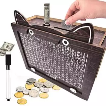 1 шт., копилка с изображением кота, практичная, милая, для хранения сбережений, деревянная коробка для хранения