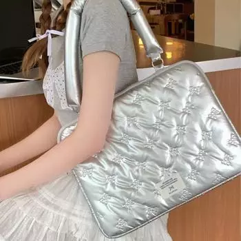 1 шт. корейский модный серебристый чехол для ноутбука для студентки-девушки с бантом на плече сумка для хранения ноутбука портативная большая вместительная сумка 13-14.1 inch серебряный
