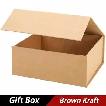 1 шт. Коричневые подарочные коробки из крафт-бумаги для подарков с крышками на магнитном замке, прямоугольные складные для подружек невесты, для упаковки подарков на свадьбу и день рождения 20x18x8cm коричневый