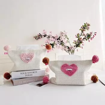 1 шт. Коробки для салфеток, мягкая сумка для салфеток, настольная декоративная сумка в виде сердца, стиль «Хлопок», модная туалетная бумага «Любовь» розовый