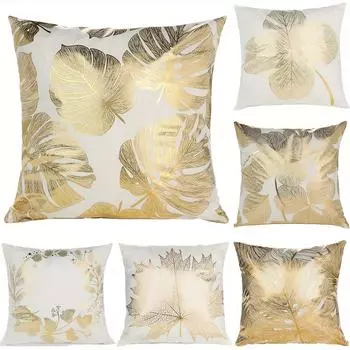 1 шт., короткая плюшевая позолоченная наволочка с тропическими листьями для дивана-кровати, садового автомобиля, уютная современная наволочка для домашнего декора, 18x18 дюймов, без вставки для подушки 45cm HQ