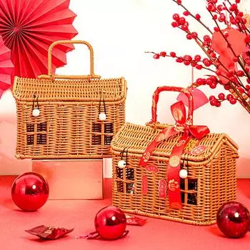 1 шт., корзина для хранения чемодана для пикника, переносная ручка, органайзер, подарочная упаковка, ручная работа, форма дома, искусственный ротанг