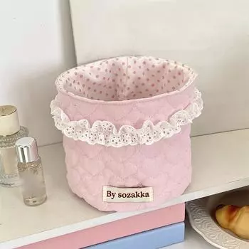 1 шт. Корзина для хранения, стеганый дизайн, корейский стиль, стеганая ткань, корейская кружевная корзина для хранения ткани для девочек 15x14 см B светло-розовый