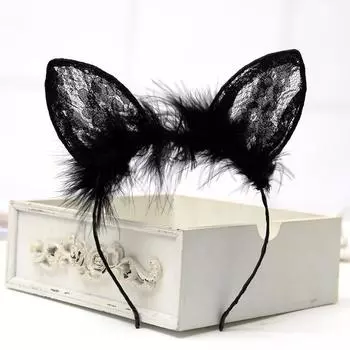 1 шт. кошачьи ушки перья кружевные лисьи ушки повязки на голову женские милые костюмы детские повязки для волос головные уборы для танцев аксессуары для волос black