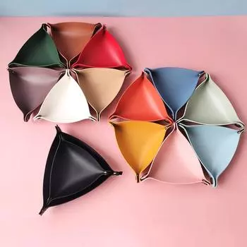 1 шт., кошелек для ключей, ящик для хранения, настольный органайзер из искусственной кожи, треугольная форма, украшение для дома L розовый