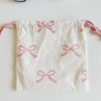 1 шт. кошелек-мешок для хранения с бантом, кавайная сумка на шнурке, стиль Ins 15x15 см, мини-косметика, хлопок 15x15cm