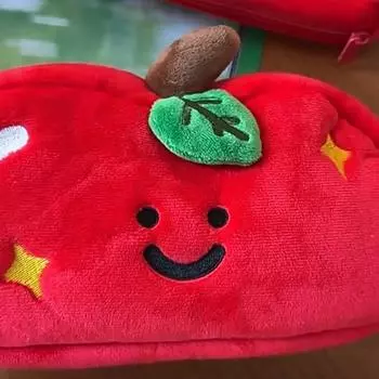 1 шт. Косметичка Apple большой вместимости, плюшевый пенал, двухсторонняя, портативный органайзер для канцелярских принадлежностей 1pcs