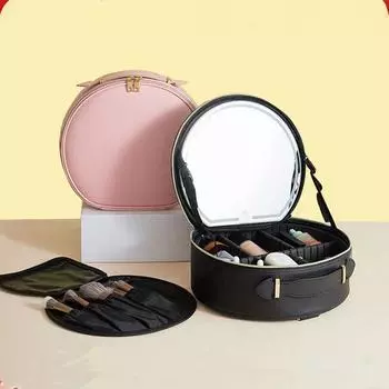 1 шт. косметичка с зеркалом и подсветкой, сумка для хранения средств по уходу за кожей, большая вместительная переносная косметичка из искусственной кожи, коробка для хранения косметики чёрный