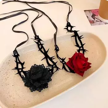 1 шт. Косплей Колючий Сексуальный Модный Готический Роза Чокер Ожерелье Ретро Романтическая Вечеринка Элегантный чёрный