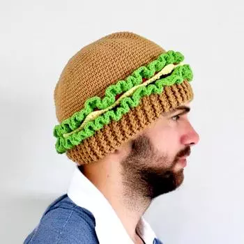 1 шт. костюм для косплея теплый головной убор для улицы ветрозащитный забавный личный вязаный колпак ручная вязка крючком защита ушей шляпа гамбургер коричневый