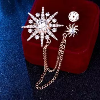1 шт. костюм модный хрустальный мужской воротник значок ювелирные изделия Liusu цепочка рубашка горный хрусталь брошь звезда золотой