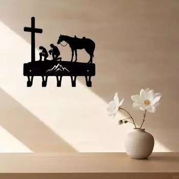 1 шт. Ковбой-девушка-ковбой на кресте, настенный подвесной крючок, настенное искусство, домашний декор, железные поделки, вешалка для ключей в деревенском стиле вестерн светло-серый