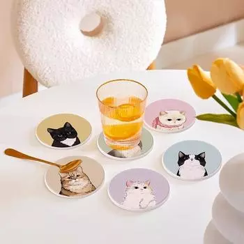 1 шт. Коврик для чашки с котом, декор для посуды, коврики для напитков, декор стола, коврик для чашки чая, антиожоговый, быстросохнущий, твердый, теплоизоляционный, 10 см
