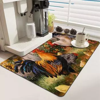 1 шт. коврик для сушки посуды в виде петуха, впитывающий коврик для столешницы машины, сливной коврик для умывальника в деревенском стиле, мягкий впитывающий коврик для крана, коврик для умывальника 30*40 Cm/11.8*15.75 In