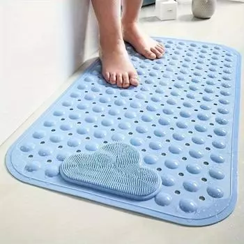 1 шт. Коврик для ванной с противоскользящим рисунком в виде облаков и присоской, коврик для ванной, массажное кольцо с круглым отверстием для ванной комнаты 15.7x27.5in (40x70cm) светло-синий