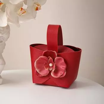 1 шт. кожаная сумка для свадебных принадлежностей, свадебный подарок, сумка для конфет, креативная ручная свадебная коробка конфет с цветком, собранная разноцветная 9 x 6 x 16cm
