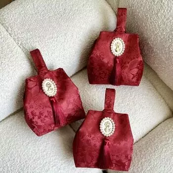 1 шт. Красивая элегантная французская розовая подарочная сумка-тоут, эстетическая свадебная вечеринка, женский праздничный сувенир, подарочная сумка с кисточками, упаковочная сумка 13.8x8x16 cm светло-зеленый