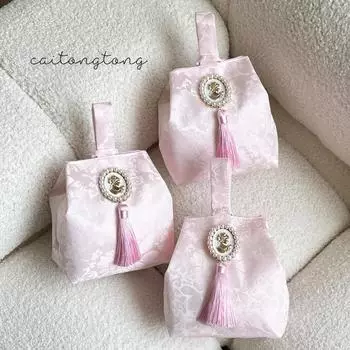 1 шт. Красивая элегантная французская розовая подарочная сумка-тоут, эстетическая свадебная вечеринка, женский праздничный сувенир, подарочная сумка с кисточками, упаковочная сумка 13.8x8x16 cm светло-зеленый