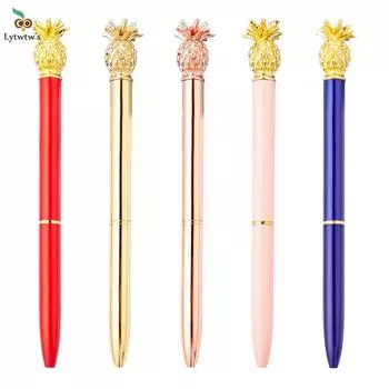 1 шт. Красивая металлическая шариковая ручка в виде ананаса, интересная шариковая ручка, школьные канцелярские принадлежности для школы и офиса