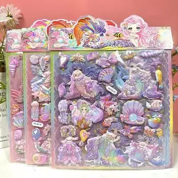 1 шт. Красивые красочные мультяшные русалки 3D пузырьковые наклейки из ПВХ Kawaii для девочек канцелярские принадлежности DIY украшения милые детские награды игрушки подарки