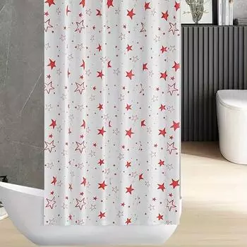 1 шт. Красная и белая занавеска для душа со звездами для ванной, водонепроницаемая антиплесневая антипрозрачная занавеска для ванной комнаты, занавески для душа для общественных ванных комнат Pack of 1