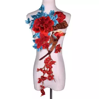 1 шт. красная вышитая нашивка в виде птиц с цветами для шитья Reair кружевная аппликация 72*31 см