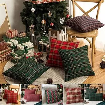 1 шт. красно-зеленая клетчатая рождественская наволочка для подушки, украшение для дивана, украшение для гостиной, Funda De Almohada Decorativa Navidea 1pc-45x45cm