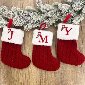 1 шт. Красные плюшевые вязаные носки, украшение на рождественскую елку, плюшевые рождественские носки, рождественский декор