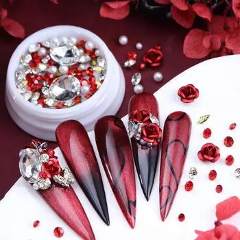 1 шт. Красный 3D сплав роза цветок украшения для ногтей стразы микс имитация жемчуга подвески аксессуары для ногтей валентинка маникюрные принадлежности
