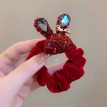 1 шт. красный аксессуар для волос, полностью усыпанный бриллиантами, милый кролик, резинка для волос в виде толстой кишки, прочная кожаная оплетка для хвостика, веревка для волос