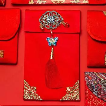1 шт., красный конверт на китайский год 2024, счастливый мешок для денег, текстура из искусственного шелка, красный конверт для посещения родственников, год для Китая