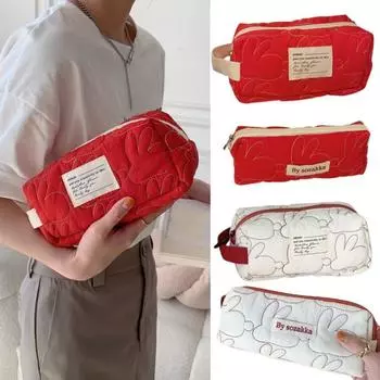 1 шт. Красный пенал для канцелярских принадлежностей, пенал для школьных принадлежностей, однотонный пенал для школьных пеналов, красный, белый, с вышивкой в виде кролика, пенал для карандашей 20*7*4.5cm
