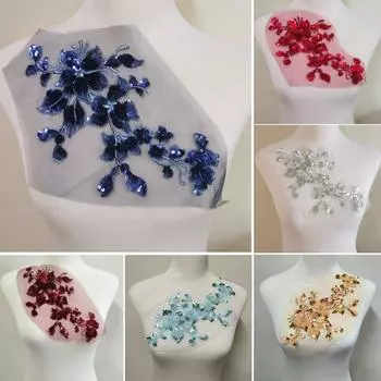 1 шт., красочная цветочная вышивка, нашивка с блестками, пришитая аппликация 28*16 см белый