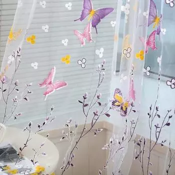 1 шт. красочная тюлевая занавеска с принтом бабочки, марлевая вуаль для балкона, окна, для домашнего отеля 100X200CM зелёный