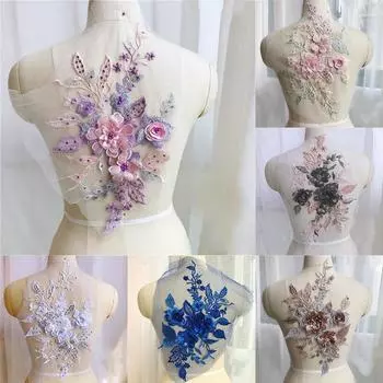 1 шт. красочные нашивки с вышивкой для свадебного платья, аппликации, отделка в стиле барокко, сетчатый воротник, пришивные нашивки для платья, украшение «сделай сам» розовый