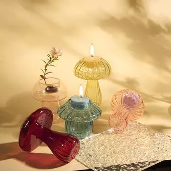 1 шт. Красочные подсвечники Праздничная атмосфера Стеклянный подсвечник Декоративные украшения Грибной подсвечник Романтичный 5 стилей