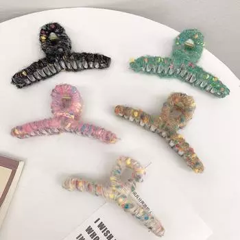 Цветная шерстяная намотка, большой коготь для волос для женщин, девушек, макияжа, заколки для волос, аксессуары для волос, краб, зажим для ванны, головной убор зелёный