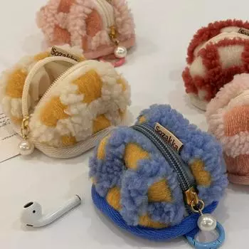 1 шт. красочный вафельный кошелек для монет плюшевый милый маленький кошелек трехмерный защитный чехол для наушников плюшевая портативная сумка для хранения синий