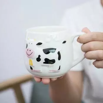 1 шт. Креативная 3D кружка с изображением животных, рельефная корова, керамическая кружка, кофейные чашки, чайная чашка, бутылка для сока, молока, чая, милые чашки для завтрака с животными, детский подарок 301-400ml белый