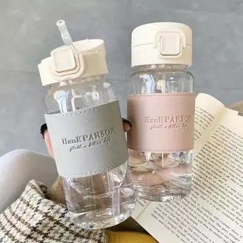 1 шт., креативная бутылка для воды с соломинкой, портативная милая пластиковая бутылка для питья, герметичная посуда для питья, молоко, кофе, чай 400ml