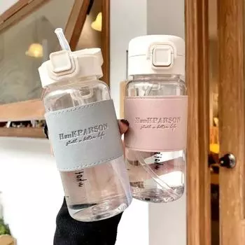 1 шт., креативная бутылка для воды с соломинкой, портативная милая пластиковая бутылка для питья, герметичная посуда для питья, молоко, кофе, чай 400ml розовый