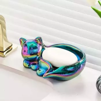 1 шт. Креативная легкая роскошная мыльница в форме кошки, стойка для хранения, керамические принадлежности для ванной комнаты, без перфорации, слива воды, мыльница 18X12.5X8CM