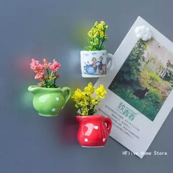 1 шт. креативная магнитная мини-керамическая ваза 3D-симуляция цветочного горшка милый декоративный магнит на холодильник для кухонного домашнего декора