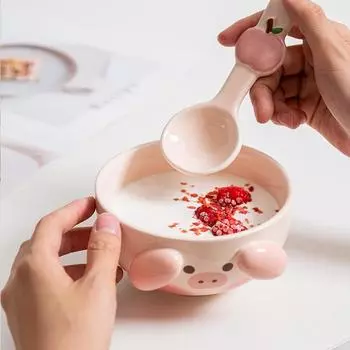 1 шт. креативная мультяшная розовая свинья желтая собака миска для лапши быстрого приготовления с ложкой суп овсянка салат йогурт керамическая миска 5.5 inch