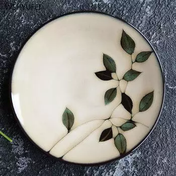 1 шт. креативная расписная глазурованная керамическая тарелка в виде листа, столовая посуда, западный стейк, салат, десерт, торт, суши, декоративная тарелка