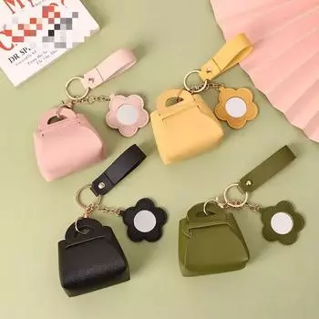1 шт., креативная женская сумка-клатч из искусственной кожи в форме брелока с зеркалом, мини-наушники, сумка для ключей, кошелек для монет, милая подвеска для женской сумки розовый