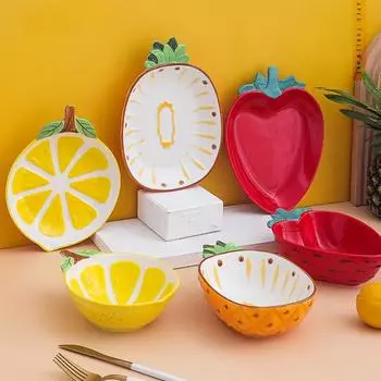 1 шт. креативные расписанные вручную керамические миски в форме фруктов, ананас, клубника, лимон, столовые приборы, кухонная посуда, контейнеры для еды
