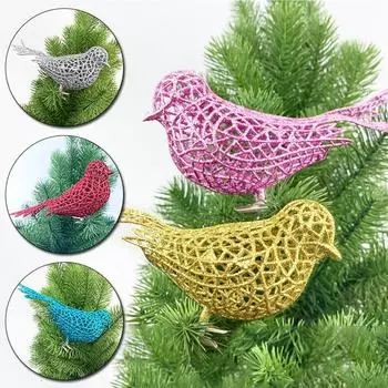 1 шт., креативные украшения в виде птиц для рождественской елки, подвесные блестящие товары для вечеринок синий